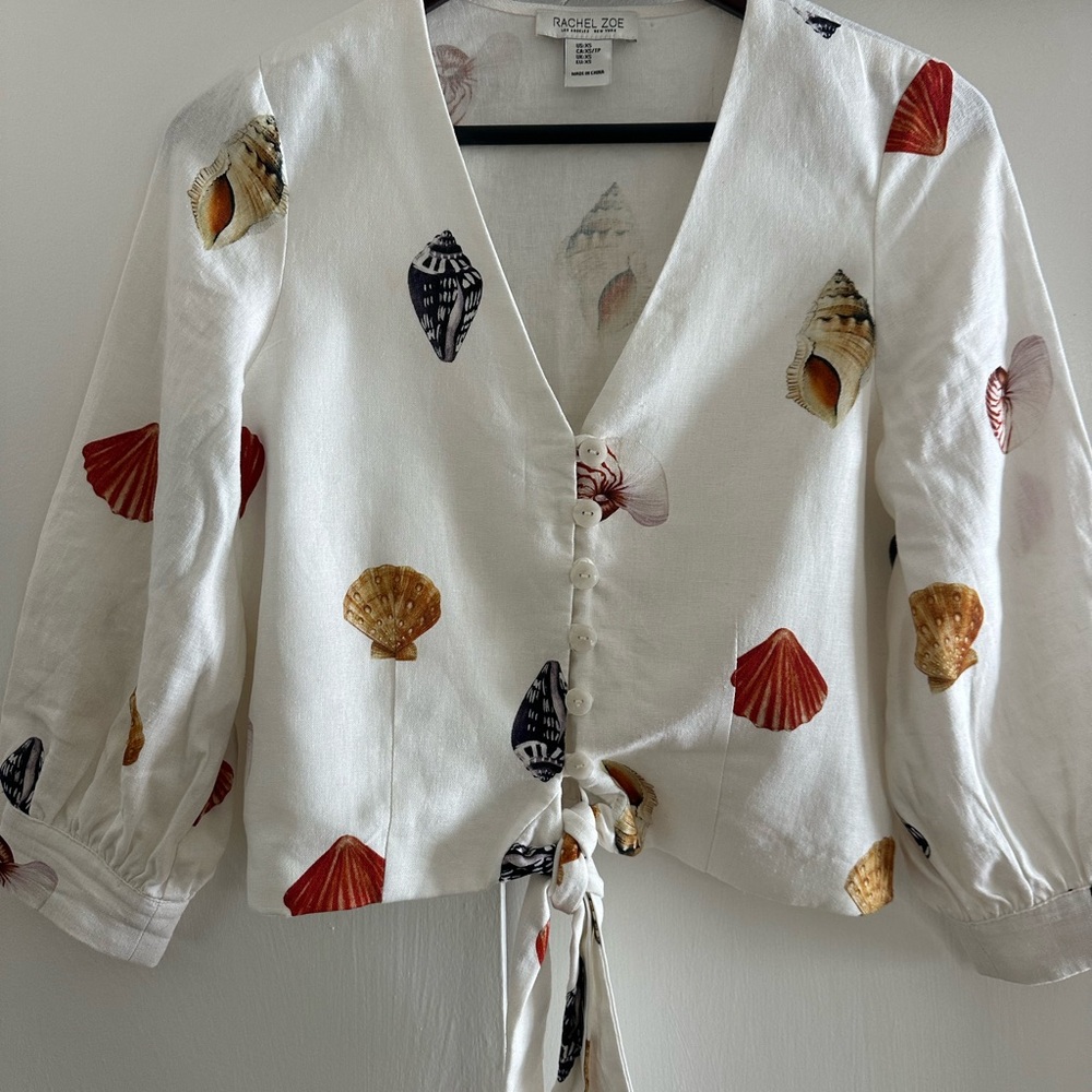 Rachel Zoe Red and White Puff Sleeve Blouse